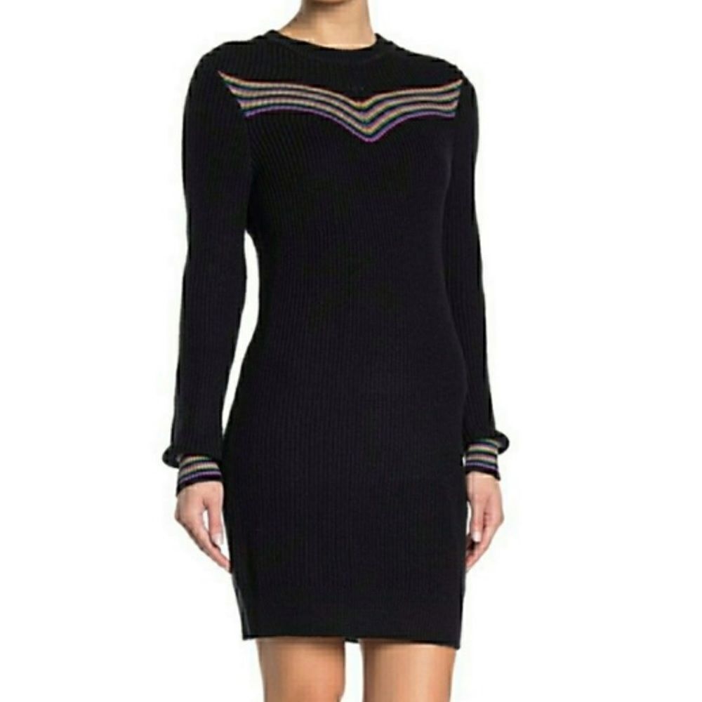 NEW with tags Abound Rainbow Stripe black knit ribbed sweater dress size S